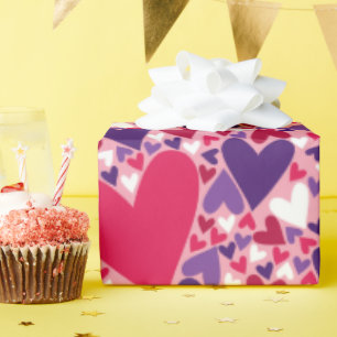 Purple and Red Hearts Pattern Wrapping Paper