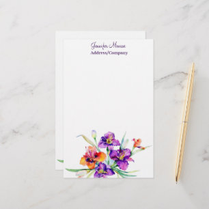 Purple and red Iris personalised Stationery