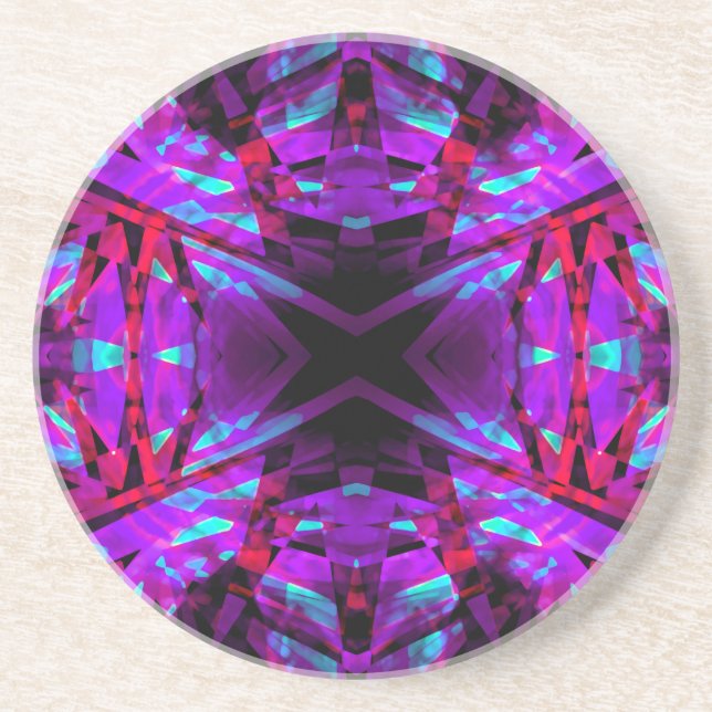 Purple and red kaleidoscope pattern coaster (Front)