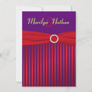 Purple and Red Stripes with Green Wedding Invite