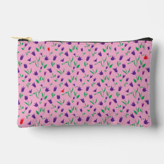 Purple and Red Tulips on Pink Background Accessory Pouch