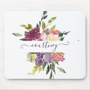 Purple and red watercolor floral personalised mouse pad