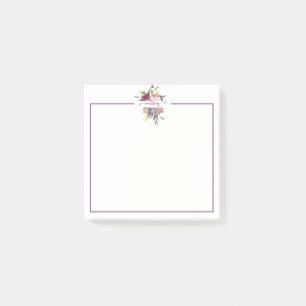 Purple and red watercolor floral personalised post-it notes