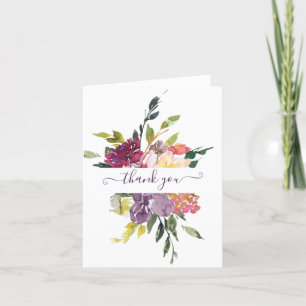 Purple and red watercolor floral personalised th thank you card