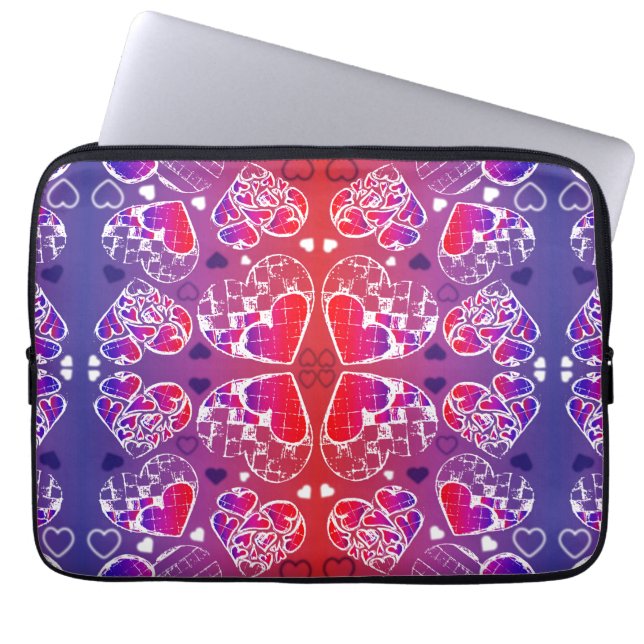 Purple and Red Whimsical Romantic Hearts pattern Laptop Sleeve (Front)