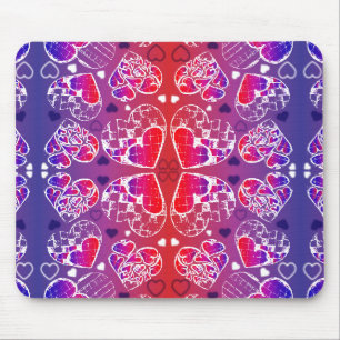 Purple and Red Whimsical Romantic Hearts pattern Mouse Pad