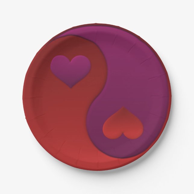 Purple and Red Yin Yang Hearts Paper Plate (Front)