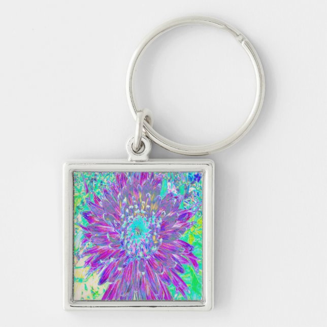 Purple and Robin's Egg Blue Decorative Dahlia Key Ring (Front)
