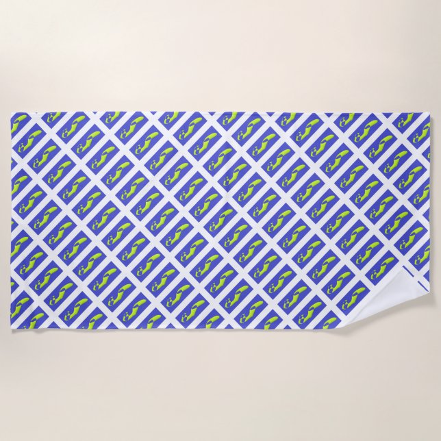 PURPLE AND ROYAL BLUE ART PATTERNED BEACH TOWEL (Front)