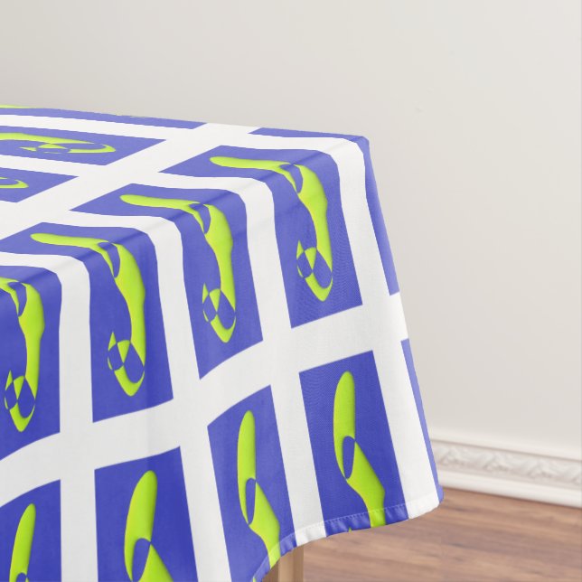 PURPLE AND ROYAL BLUE ART PATTERNED TABLECLOTH (In Situ)