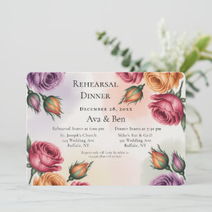 Purple and Sage Green Roses Rehearsal Dinner Invitation