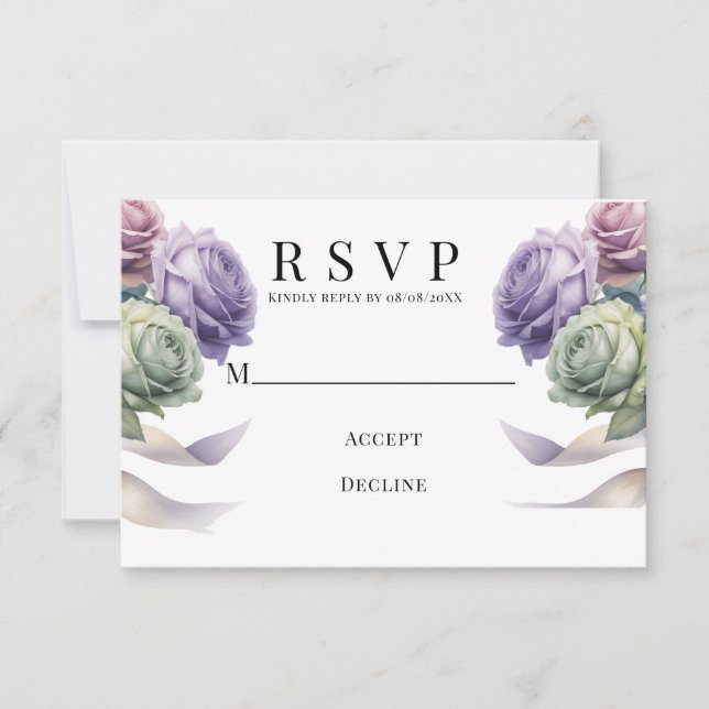 Purple and Sage Green Wedding  RSVP Card (Front)