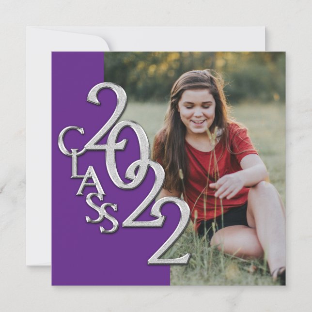 Purple and Silver 2022 Graduation Invitation (Front)
