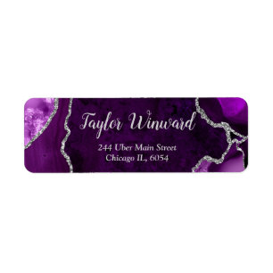 Purple and Silver Agate Marble Birthday Party Return Address Label