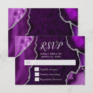 Purple and Silver Agate Marble RSVP Card