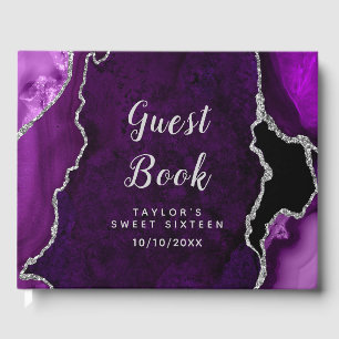 Purple and Silver Agate Marble Sweet Sixteen Guest Book