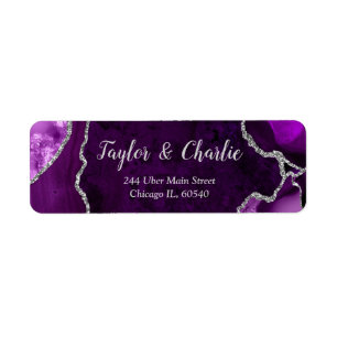 Purple and Silver Agate Marble Wedding Return Address Label