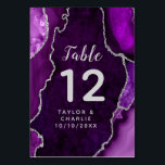 Purple and Silver Agate Marble Wedding Table Number<br><div class="desc">This elegant and glamourous table number wedding sign features a purple agate marble background with faux silver glitter accents. The text combines handwritten script and modern sans serif fonts for a classy and sophisticated look. This will be perfect for autumn fall and winter weddings.</div>