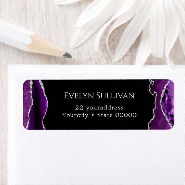 Purple and silver agate return address label (Insitu)