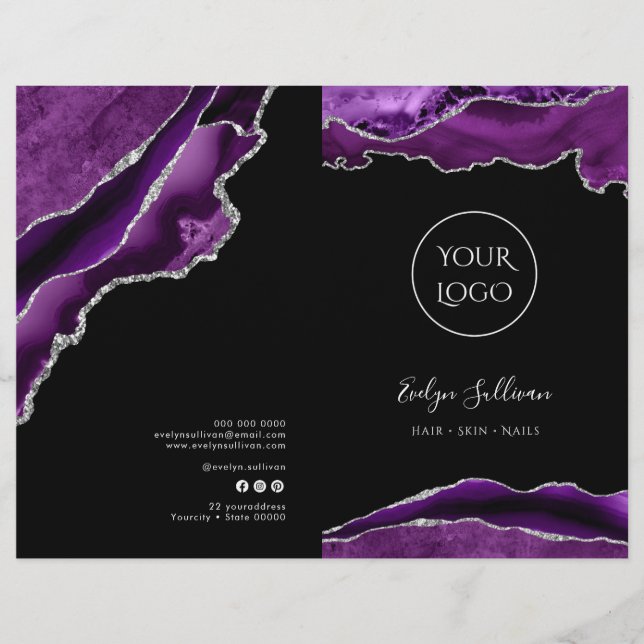 purple and silver agate service menu brochure (Front)