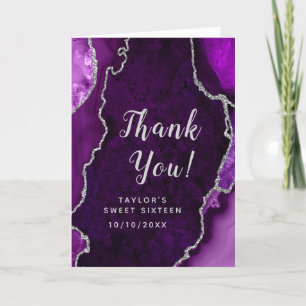 Purple and Silver Agate Sweet Sixteen Thank You Card