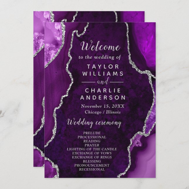 Purple and Silver Agate Wedding Program (Front/Back)