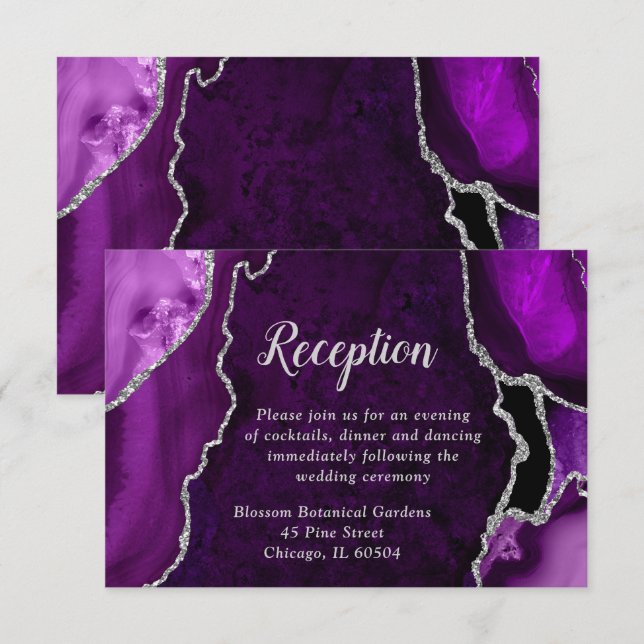 Purple and Silver Agate Wedding Reception Enclosure Card (Front/Back)