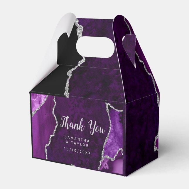 Purple and Silver Agate Wedding Thank You Favour Box (Front Side)