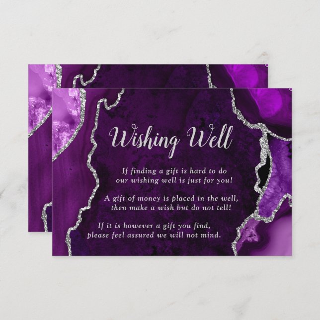 Purple and Silver Agate Wedding Wishing Well Enclosure Card (Front/Back)