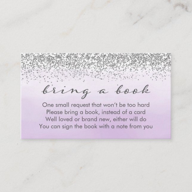 Purple and Silver Baby Shower Book Request Card (Front)