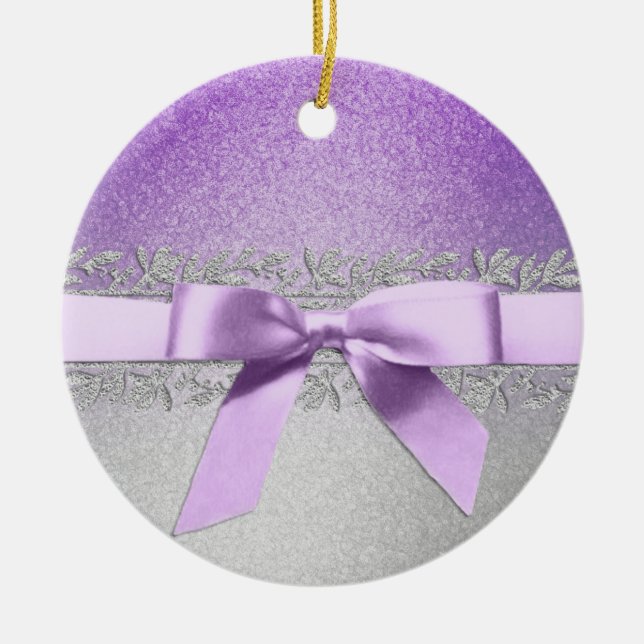 Purple and Silver Bow Christmas Ornament (Front)