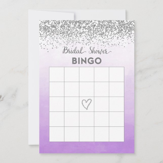 Purple and Silver Bridal Shower Bingo Card (Front)
