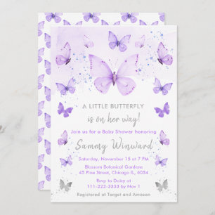 Purple and Silver Butterfly Baby Shower Invitation