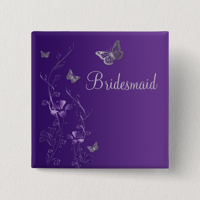 Purple and Silver Butterfly Floral Bridesmaid Pin (Front)
