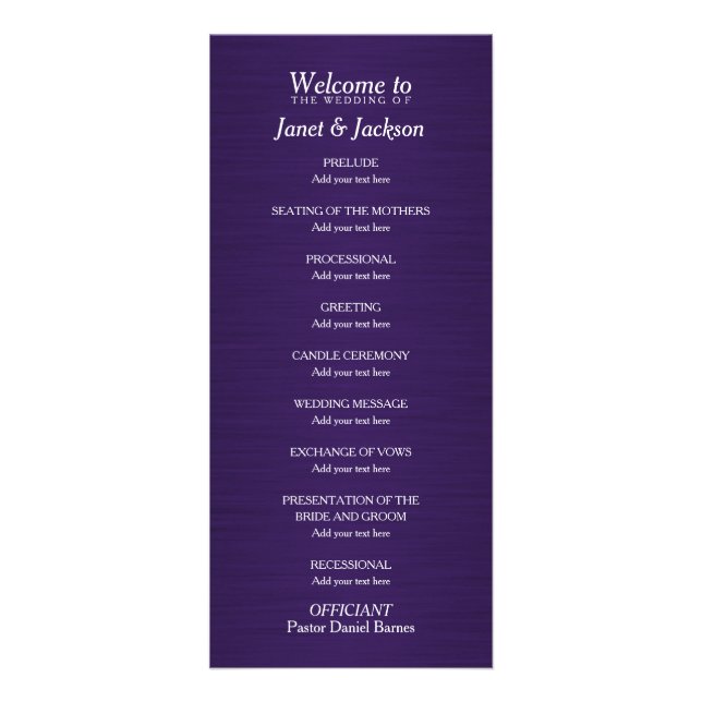 Purple and Silver Confetti Dot - Wedding Program Rack Card (Back)