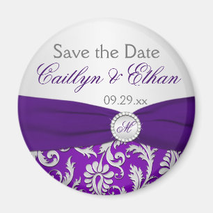 Purple and Silver Damask Save the Date Magnet