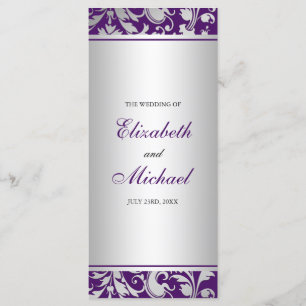 Purple and Silver Damask Swirls Wedding Program