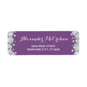 Purple and Silver Diamond Glitter Return Address Label