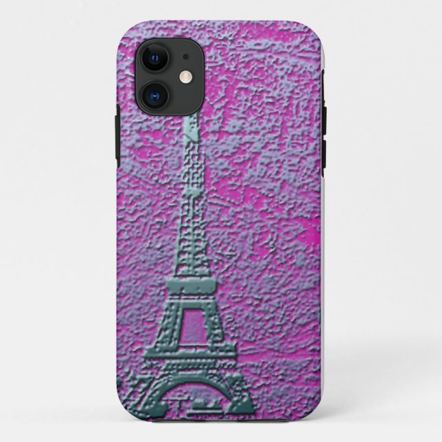 Purple and Silver Eiffel Tower Cell Phone Case (Back)