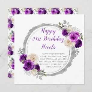 Purple and Silver Elegant Flower Birthday Party Card