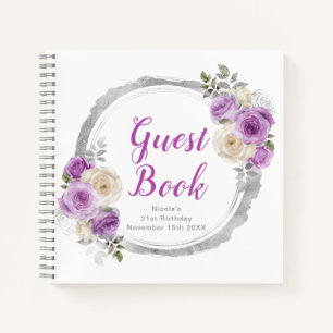 Purple and Silver Elegant Flowers Birthday Party Notebook