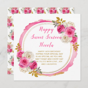 Purple and Silver Elegant Flowers Sweet Sixteen Card
