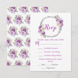 Purple and Silver Elegant Flowers Sweet Sixteen RSVP Card