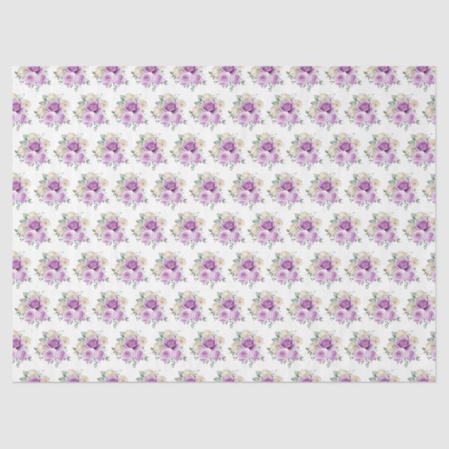 Purple and Silver Elegant Flowers Tissue Paper (Front)