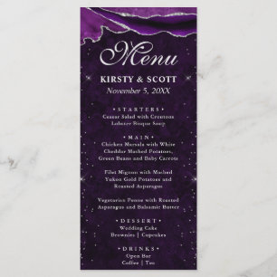 Purple and Silver Faux Glitter Agate Wedding Menu