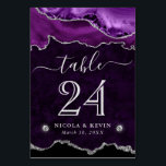 Purple and Silver Faux Glitter Agate Wedding Table Number<br><div class="desc">Elegant Purple and Silver Glitter Agate design with a marble background</div>
