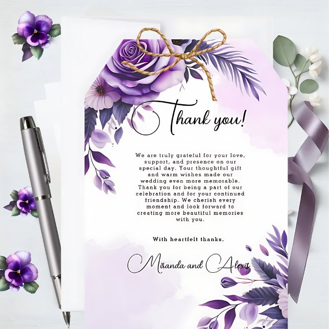 Purple and Silver Floral-Accented  Thank You Card (Creator Uploaded)