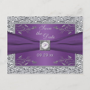 Purple and Silver Floral Save the Date Card