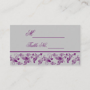 Purple and Silver Floral Scroll Wedding Place Card