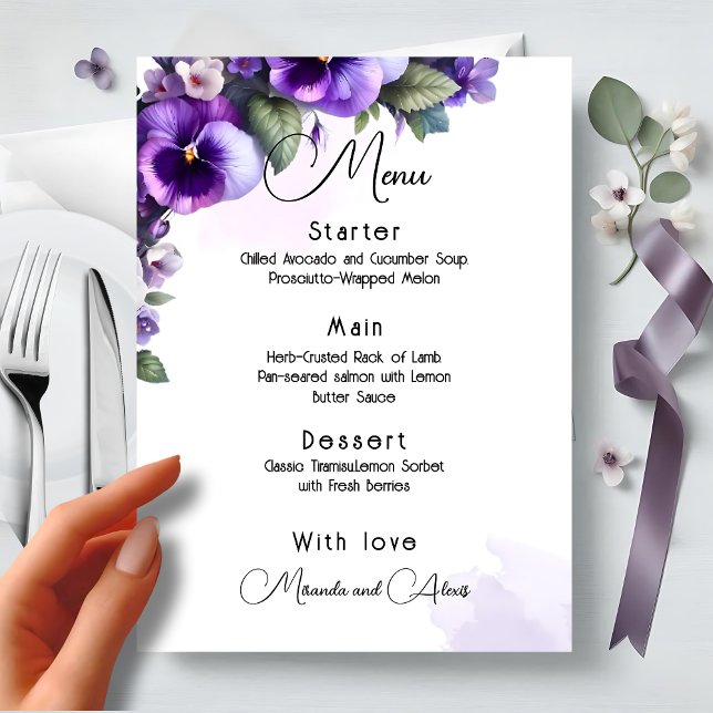 Purple and Silver Floral-Themed Ivory  Menu (Creator Uploaded)